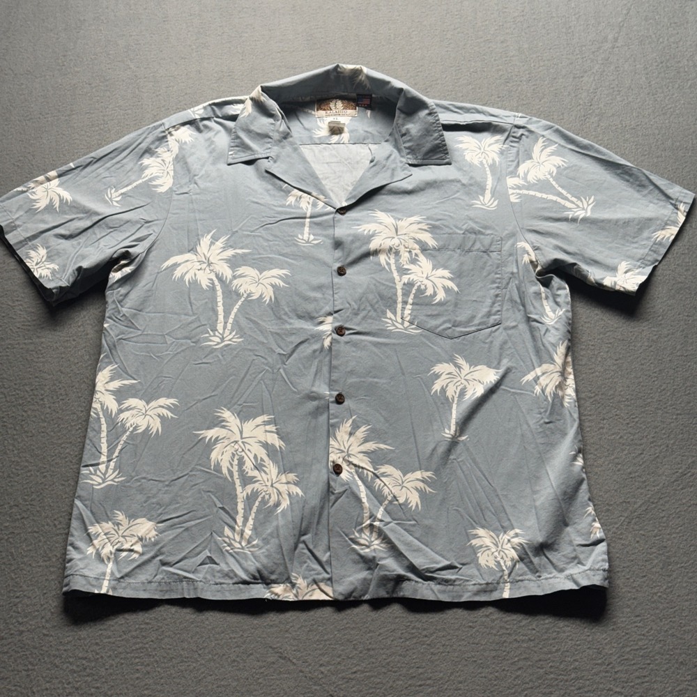 Kalaheo Hawaiian Shirt Mens XL Blue Palm Tree Aloha Cotton Made in USA Style 108